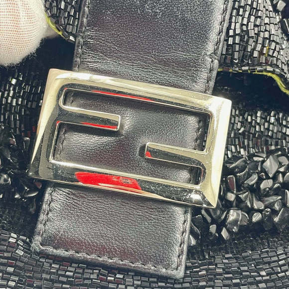 Fendi Baguette Black Beaded Shoulder Bag with Stones in Wave Pattern - Picture 16 of 16